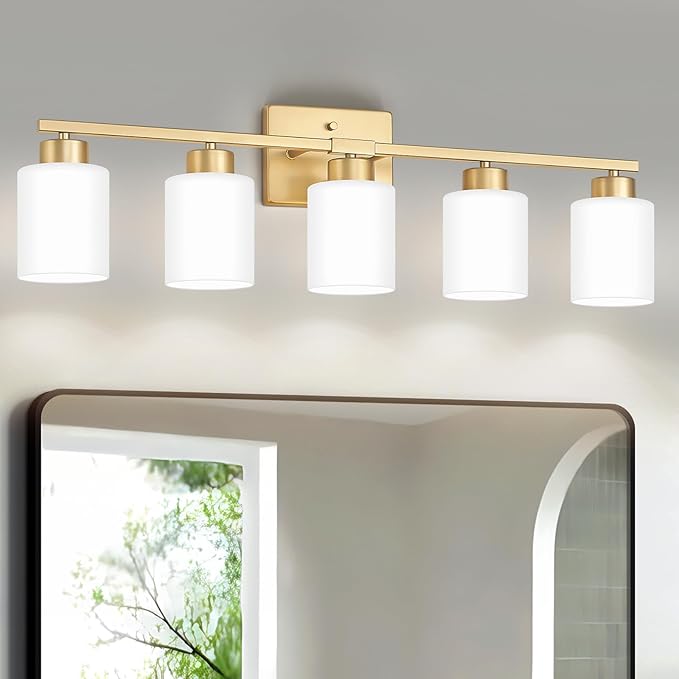 Gold Bathroom Light Fixtures, 5-Light Modern Vanity Light Over Mirror, Wall