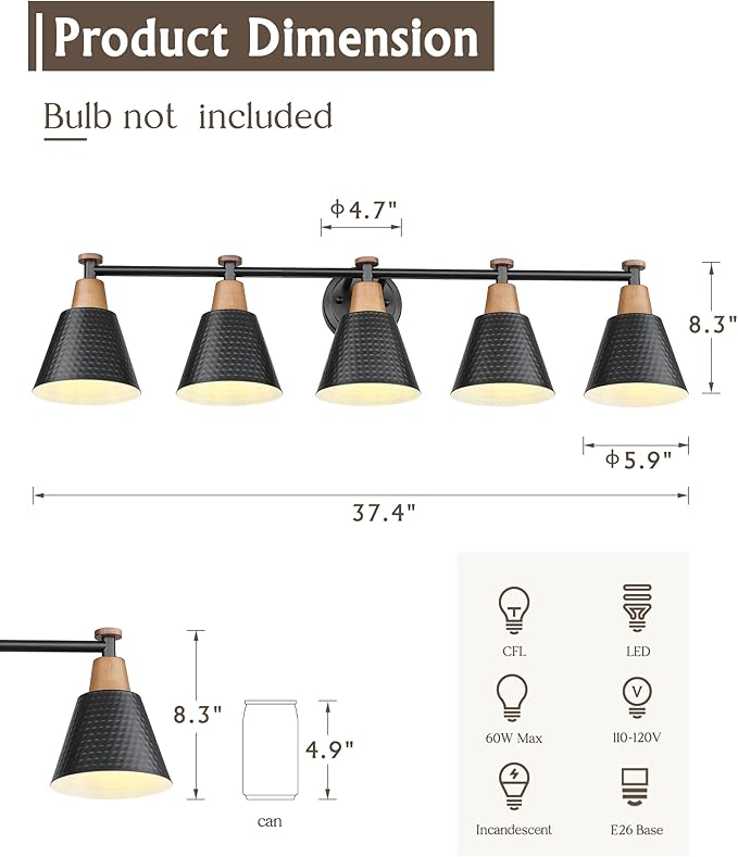 FEMILA 37.4" Black Vanity Light, Bathroom Lighting Fixtures Over Mirror