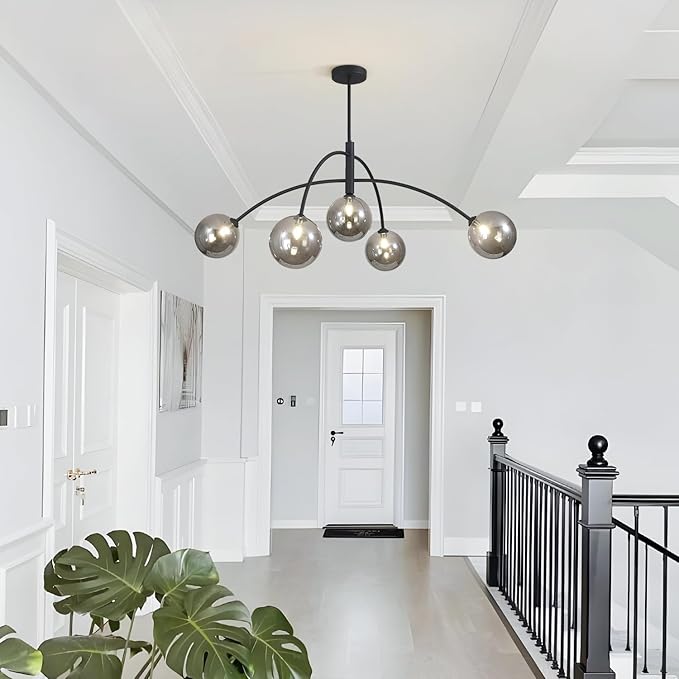 Mid Century Modern Chandelier Black 5 Light Industrial Pendant Light Fixture