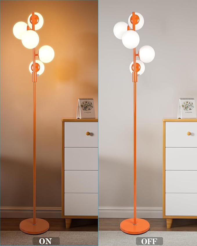 Lightdot 5-Globe Dimmable Globe Floor Lamp Orange Retro Standing Lamps