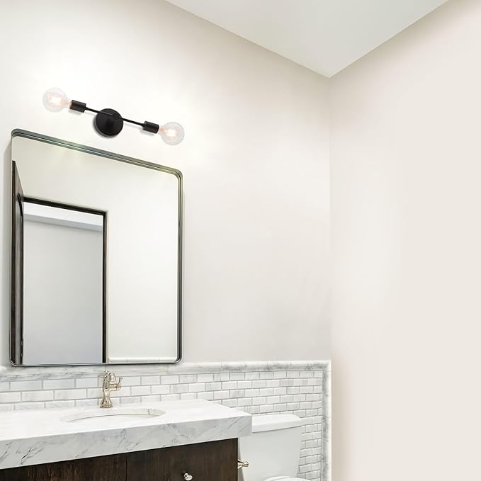 XiNBEi Lighting 2-Light Black Bathroom Lighting Over Mirror, Modern Sconces