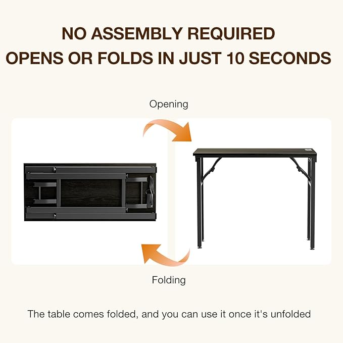 TEMI Small Computer Desk Folding Table - No Assembly, Compact 35.8" Foldable Desk with Power Outlets & USB Charging Port, Portable Small Office Desk, Ideal Mini Study Table, Dark Oak