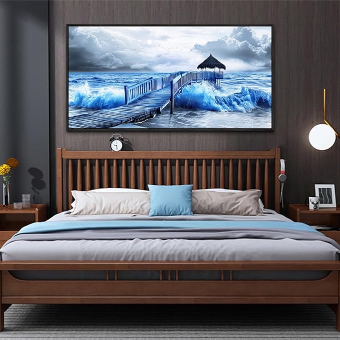 ZUITINGHUA Black Framed Canvas Wall Art For Living Room Large Wall Decor For Office Bedroom Decoration Ocean Landscape Pictures Black And White Paintings Artwork Mural Aesthetic Home Decor 30x60 In