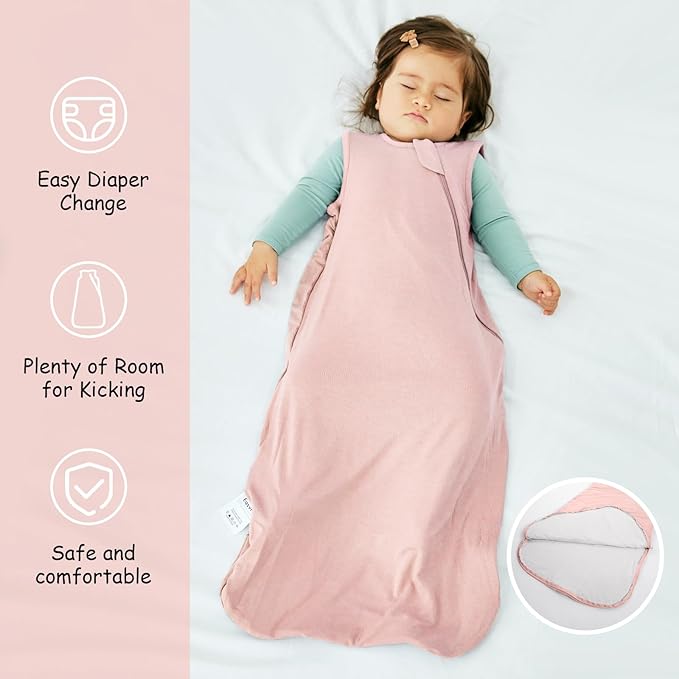 Supersoft Rayon Made from Bamboo Sleep Sack 12-18 Months 0.5 Tog Lightweight Toddler Sleep Sack Baby Wearable Blanket with 2-Way Zipper Summer Unisex Sleeping Bag for Babies (2 Pack) Pink & Gray