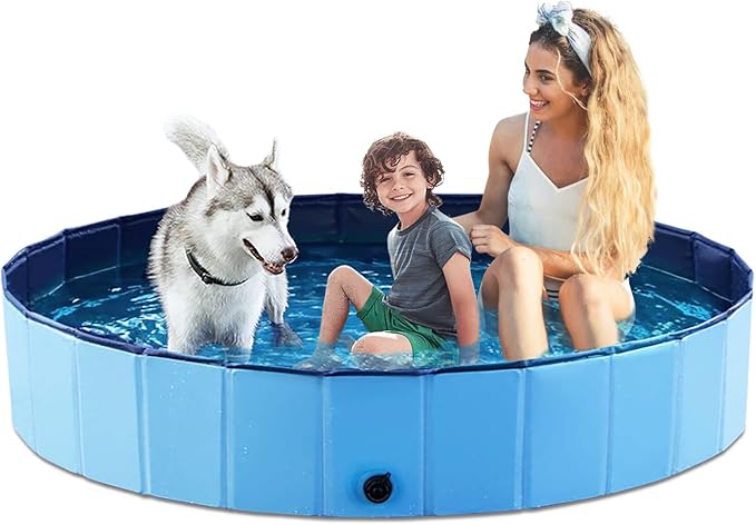 Jasonwell Foldable Dog Pet Bath Pool Collapsible Dog Pet Pool Bathing Tub Kiddie Pool Doggie Wading Pool for Puppy Small Medium Large Dogs Cats and Kids 71" Blue
