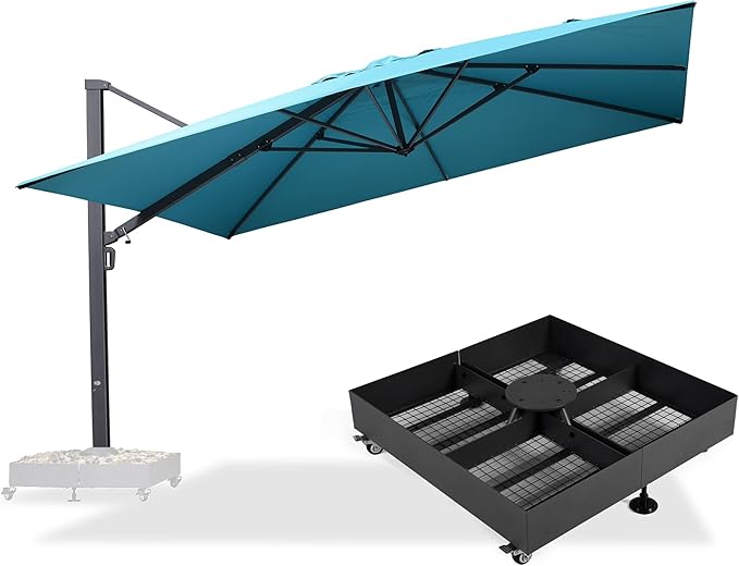 PURPLE LEAF 13 FT Square Patio Umbrella with Base Included Large Cantilever Outdoor Aluminum Offset Umbrella with 360-degree Rotation for Garden Deck Backyard Pool Turquiose Blue