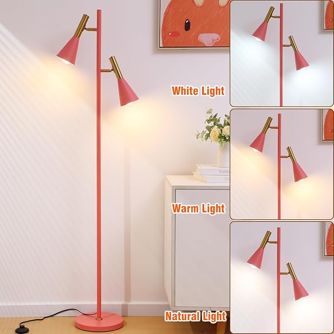 Modern Floor Lamp with 2 Adjustable Head Tall Pole Uplight
