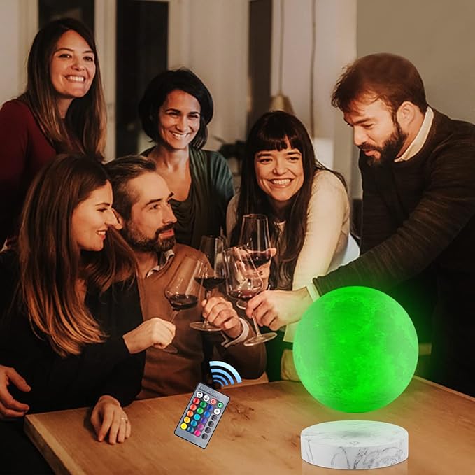 VGAzer Levitating Moon Lamp,Floating and Spinning in Air Freely with 3D Printing LED Moon Light Has 16 Colors 20 Modes for Unique Christmas Gifts,Room Decor (Marble Base 16 Colors)