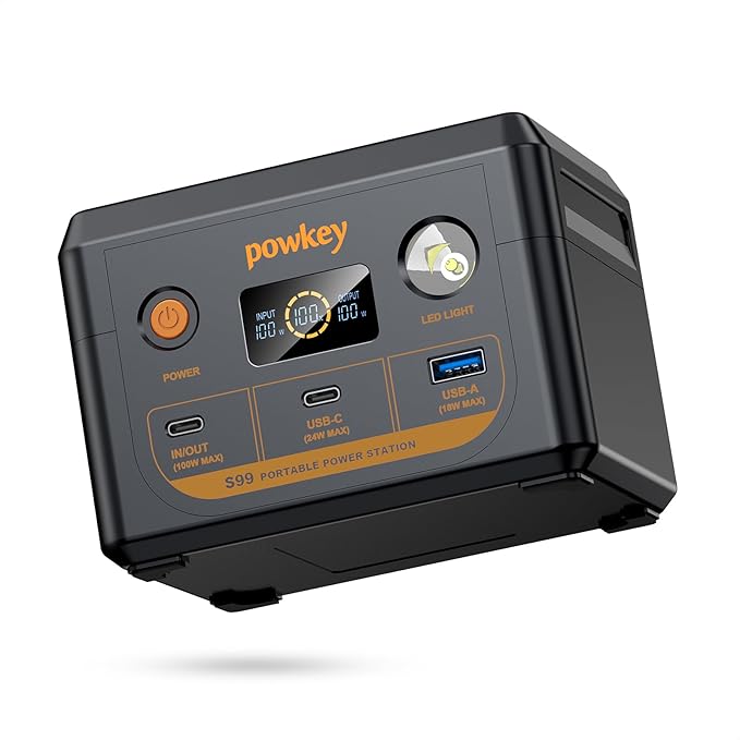 powkey Laptop Power Station 30000mAh 100W Portable Charger PD 3.0 Fast Charging 96Wh LiFePO4 Power Bank with USB-C Cable,Battery Backup for Laptop Phone Travel Camping Office Emergency Home