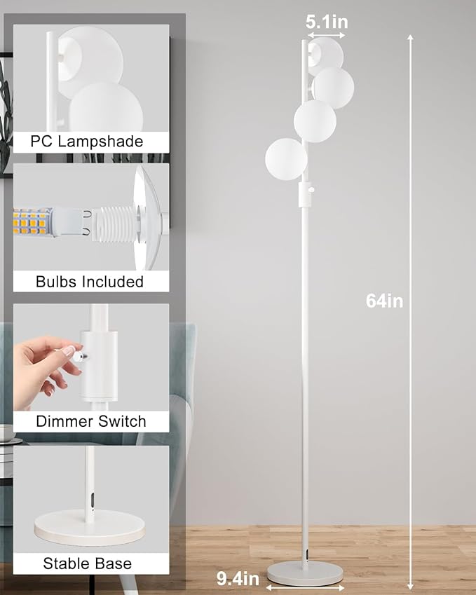 Lightdot 64IN Dimmable Globe Floor Lamp, Standing Lamps