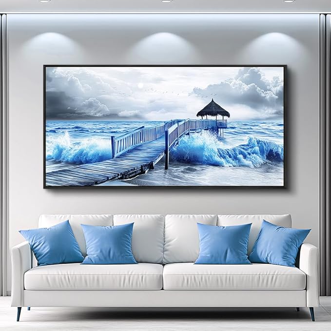 ZUITINGHUA Black Framed Canvas Wall Art For Living Room Large Wall Decor For Office Bedroom Decoration Ocean Landscape Pictures Black And White Paintings Artwork Mural Aesthetic Home Decor 30x60 In