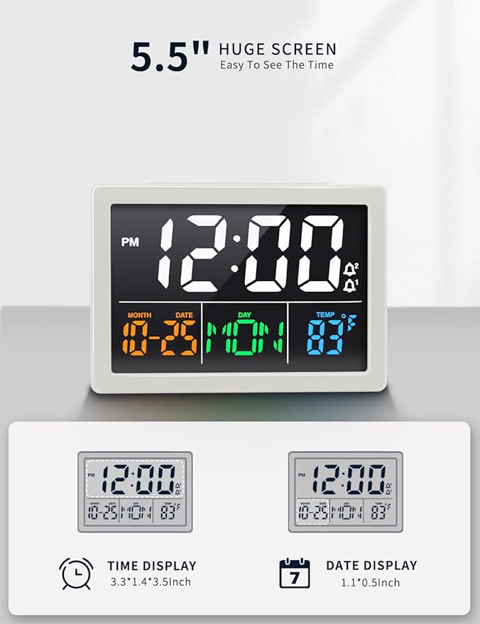 Digital Alarm Clock, with 5.5" Large LED Time Display, Adjustable Alarm Volume