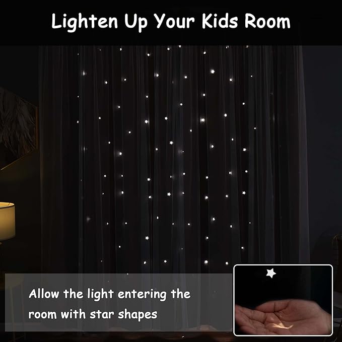 Kinryb Star Cutout Blackout Curtains Double Layer Curtains with Durable Sheer Curtains for Bedroom Thermal Insulated Window Treatment Set with 2 Free Tiebacks (52W x 72L 2 Panels Chocolate)