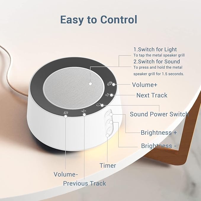 BGOVERSS White Noise Sound Machine with 20 Soothing Sounds, 10 Colors Night Light Sleep Machines Home Office Travel, 5 Timers and Memory Feature Sound Machine for Nursery Baby Kids Adults (White)