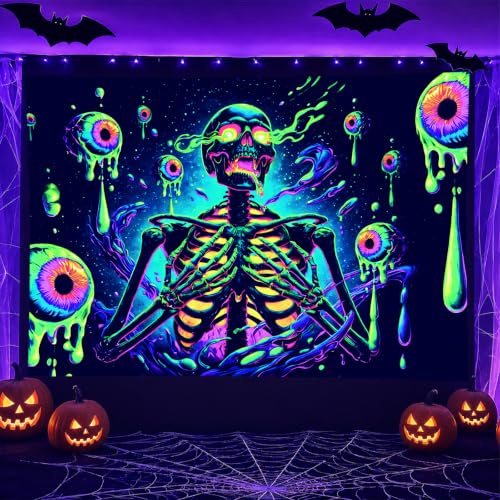 Skull Tapestry Blacklight Tapestry 78x59 Inch UV Wall Hanging