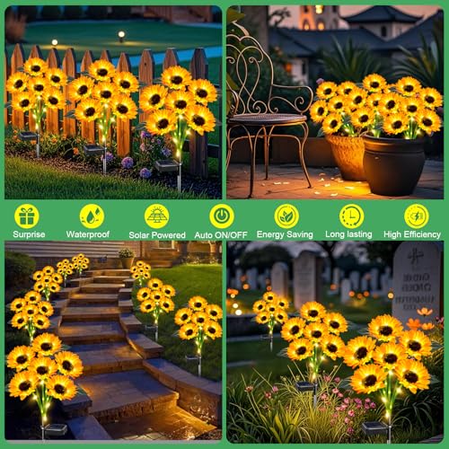 4 Pack Solar Sunflower Lights with 24 Solar Flowers Garden Decor (2 Count)