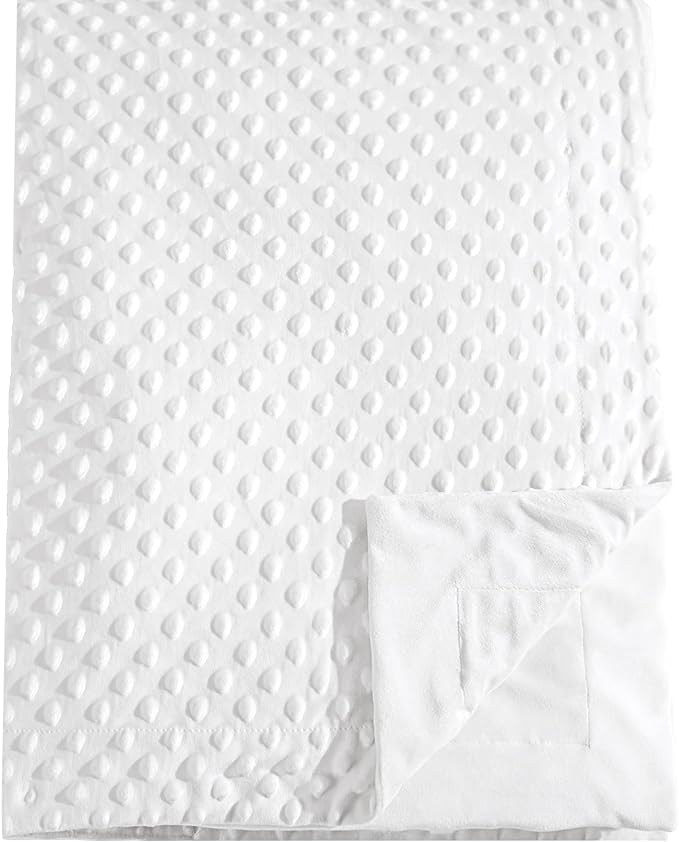 david's kids Micro Fleece Minky Baby Throw Blanket for Boys Girls Neutral with Double Layer and Soothing Raised Dots, 50x60 Inches Breathable and Soft Lightweight Receiving Blanket for Newborns White