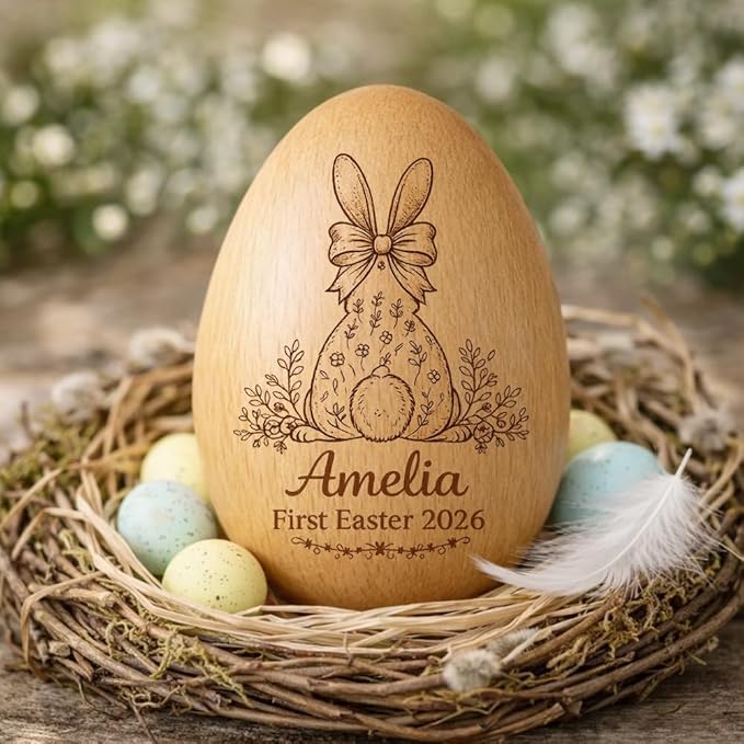 Personalized Wooden Easter Egg – Custom Engraved Bunny Name Egg, Baby First Easter Keepsake Gift, Rustic Wood Bunny Decor, Cute Basket Stuffer for Kids, Spring Holiday Gift for Baby Boy Girl/8