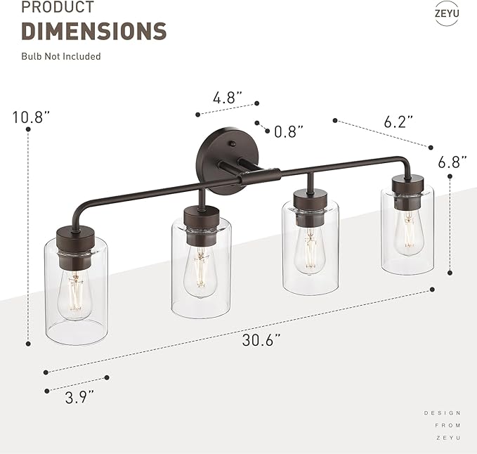 zeyu Oil Rubbed Bronze Bathroom Vanity Light, 4-Lights Bathroom Light Fixtures