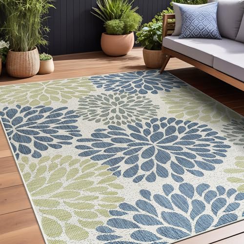 Outdoor Rug 8x10 Modern Exotic Tropical Leaf Area Rugs for Indoor and Outdoor Patio Deck Porch Garden Water Resistant Washable Outside Carpet