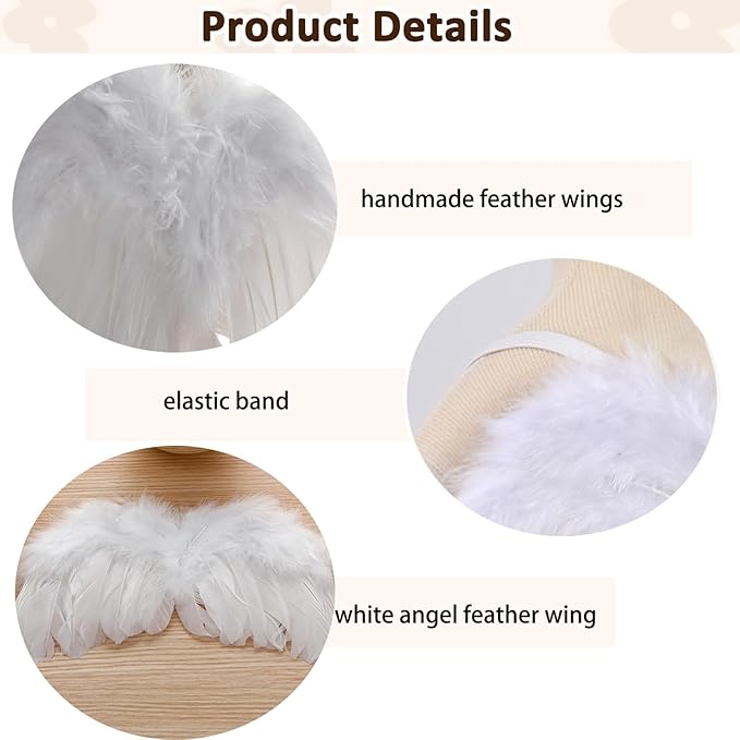 2PCS White Angel Wings With Gold Leaf Headband For Newborn Infant Photography Props Soft Feather Wings For Kids Photo Outfits Baby Girls Costume(Color H, One Size)