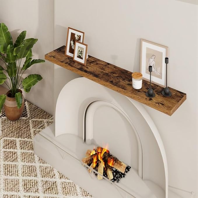 48 inch Floating Shelves for Wall Large Wall Mounted Shelves with Invisible Brackets, Brown Long Shelves for Bathroom, Living Room, Kitchen, Office, 48x9.1 inch deep Set of 2