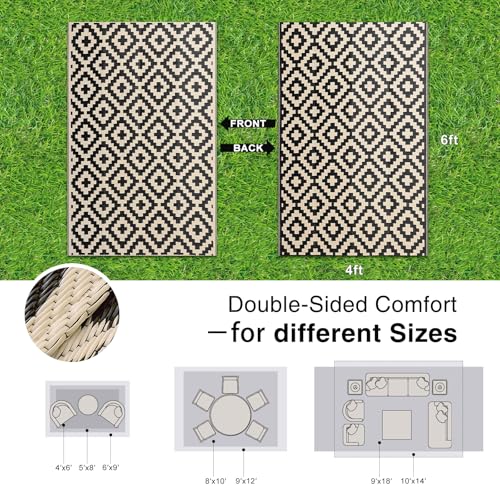 Outdoor Rug 4x6 ft Waterproof Reversible Mat