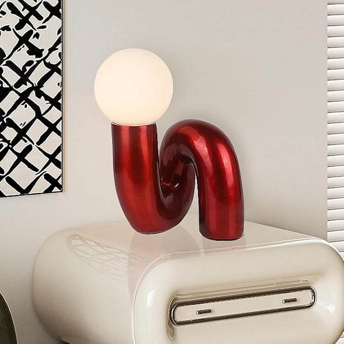 Bauhaus Red Table Lamp Modern Globe Glass Table Light
