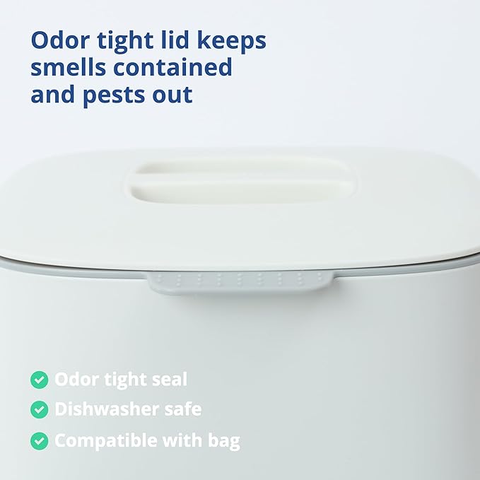 Blue Ginkgo Kitchen Compost Bin [2.6L / 0.69 GAL] – Filter-Free, Odor-Tight Countertop Food Waste Pail with Handle (Made in Korea, White)