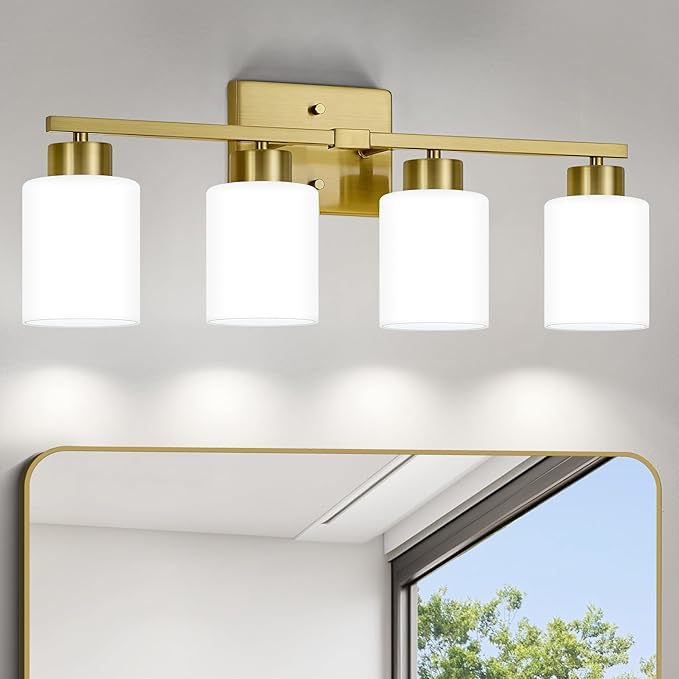 Brushed Gold Bathroom Light Fixtures, 4-Light Modern Vanity Light Over Mirror