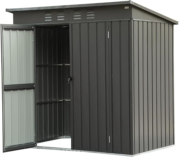 Small Metal Storage Shed 5x3ft Outdoor, Dark Gray Garden Shed with Sloping Roof & Lockable Double Doors - Galvanized Steel Utility Tool Shed for Backyard, Patio, Lawn