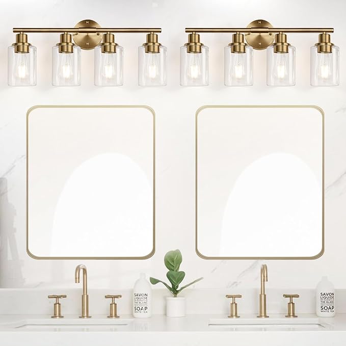 4-Light Bathroom Light Fixtures, Brushed Brass Modern Vanity Lights