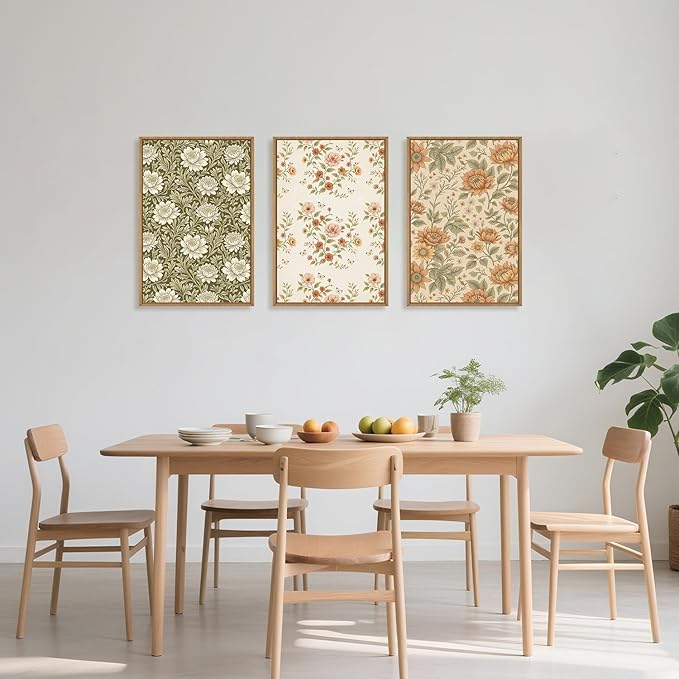 Vintage Pastoral Floral Framed Canvas Wall Art Set, Boho Colorful Flower Wall Decor, Peony Wildflower Wall Painting, Retro Botanical Art Prints for Living Room, Bedroom, Office - 16"X24"X3
