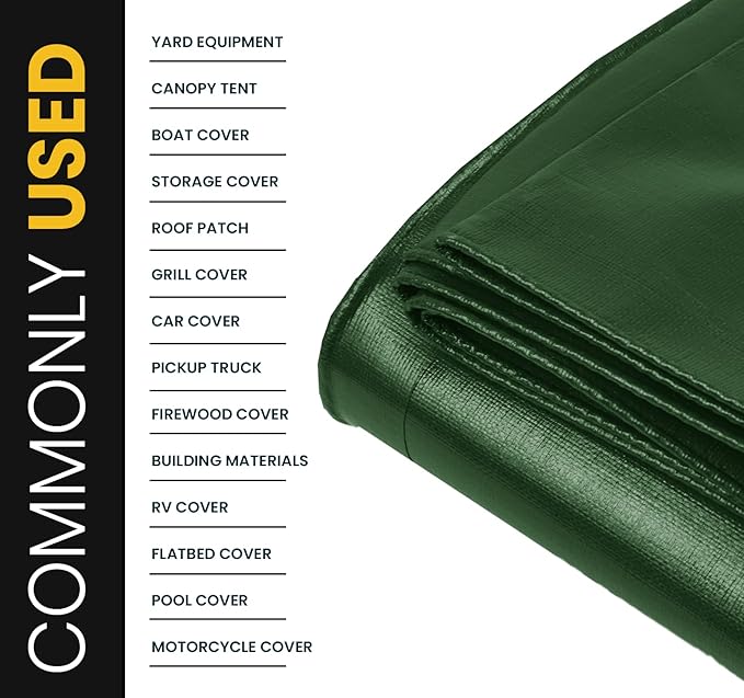 PROTARP Extra Heavy Duty 16 Mil Tarp Cover, Waterproof, UV Resistant, Rip and Tear Proof, Poly Tarpaulin with Reinforced Edges for Roof, Camping, Patio, Pool, Boat. (Green/Black 12′ X 16′)