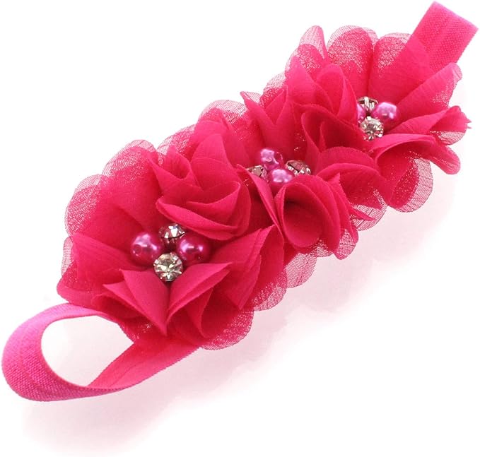 My Lello Flower Headbands Baby - Girls - Toddler Fabric Beaded Stretchy Elastic Pair