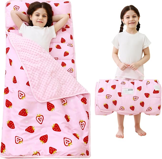 Toddler Nap Mat with Pillow and Blanket, Extra Large Rolled Napping Mats,Slumber Bags for Boys Girls,Kids Sleeping Bag for Daycare, Preschool Travel Camping