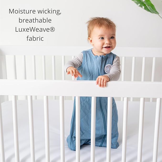 Dreamland Baby Lightweight Viscose Sleep Sack (12-24 months). 1.0 TOG Ultra Soft Blanket w/ 2-Way Zipper. 95% Viscose, 5% Spandex (White with Grey Stars). Mom-Owned US Business, Premium Materials