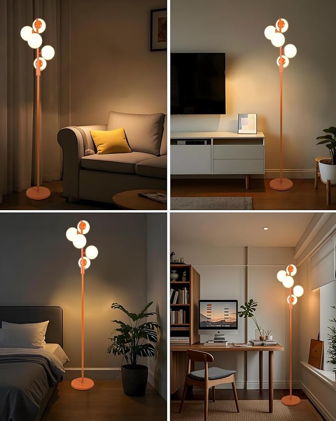 Lightdot 5-Globe Dimmable Globe Floor Lamp Orange Retro Standing Lamps