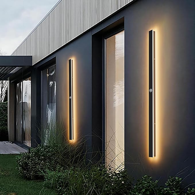 2 Pack 47.25inch Motion Sensor Long Outdoor Wall Lights 35W Black 3000K Warm