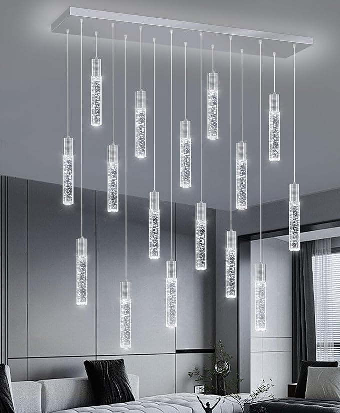 16-Lights Modern Crystal Rectangular Chandeliers LED Pendant Light