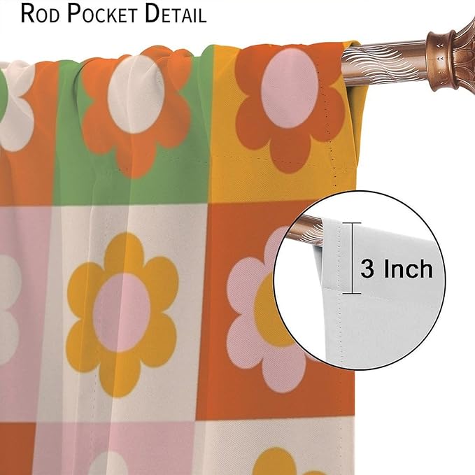 70s Flowers Curtains,Vintage Cute Colorful Abstract Floral for Girls Kids Bedroom Bathroom Curtains Window,Trendy Groovy Funky Novelty Home Window Treatments Drapes 63"" W X 63"" L, Style-5