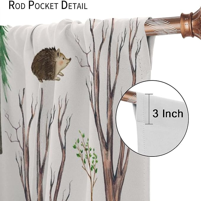 Forest Animal Kids Curtains, Watercolor Cartoon Window Treatments, Cute Animal Floral Girl Toddler Home Bedroom Living Room Drapes 42x63in