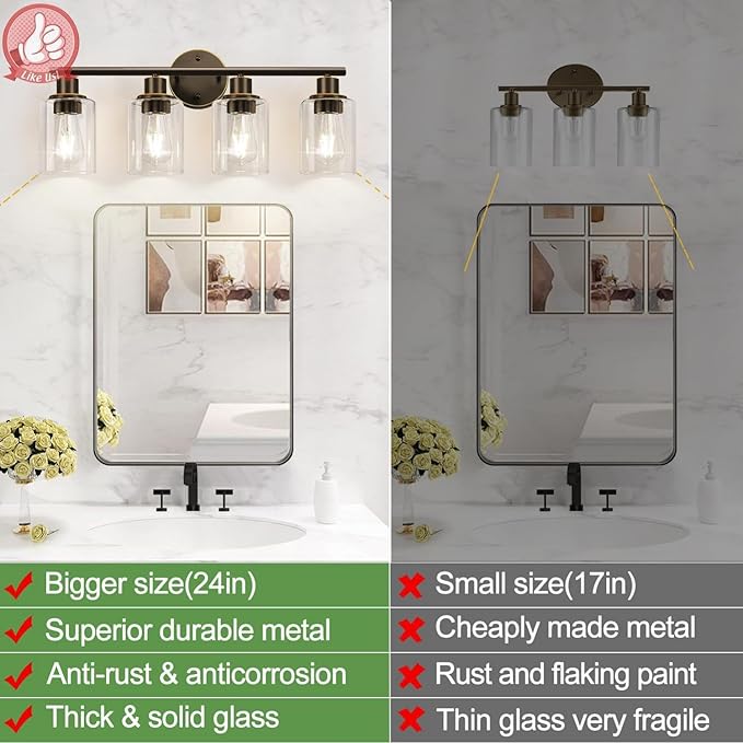 4-Light Bathroom Light Fixtures, Bathroom Wall Lamp