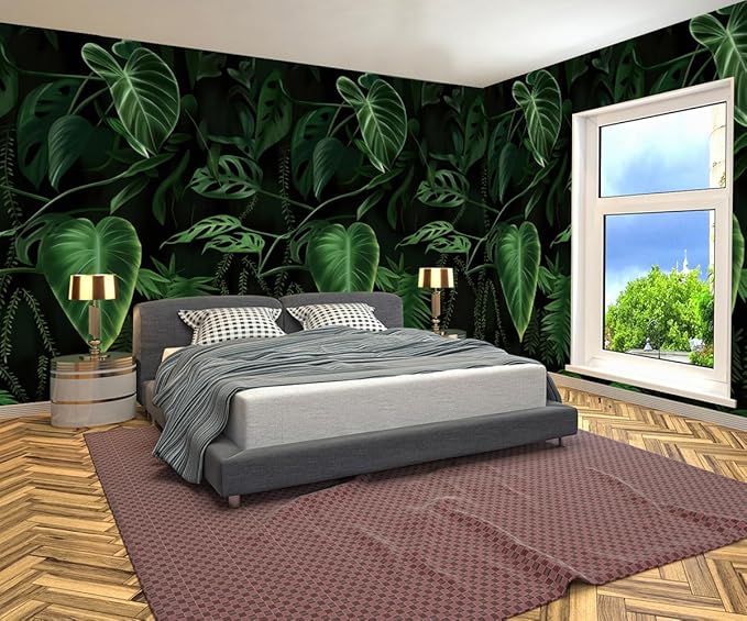 WFBHUA-Green Banana Leaf Wallpaper Mural Tropical Jungle Botanical Leaves Wallpaper for Living Room Bedroom(Not Peel and Stick)