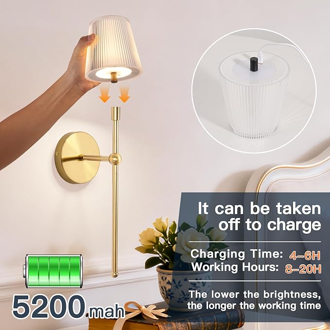 Battery Operated Wall Sconces Set of 2, Wireless Wall Sconce