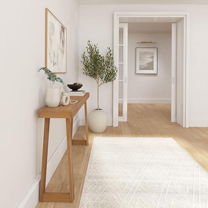 Plank+Beam Solid Wood Console Table, 56 Inch, Sofa Table, Narrow Entryway Table for Hallway, Behind The Couch, Living Room, Foyer, Easy Assembly, Pecan