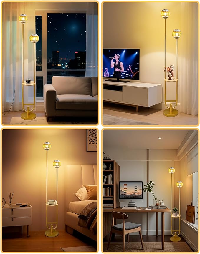 Glass Floor Lamp with Tray, Mid Century Modern Standing Lamps