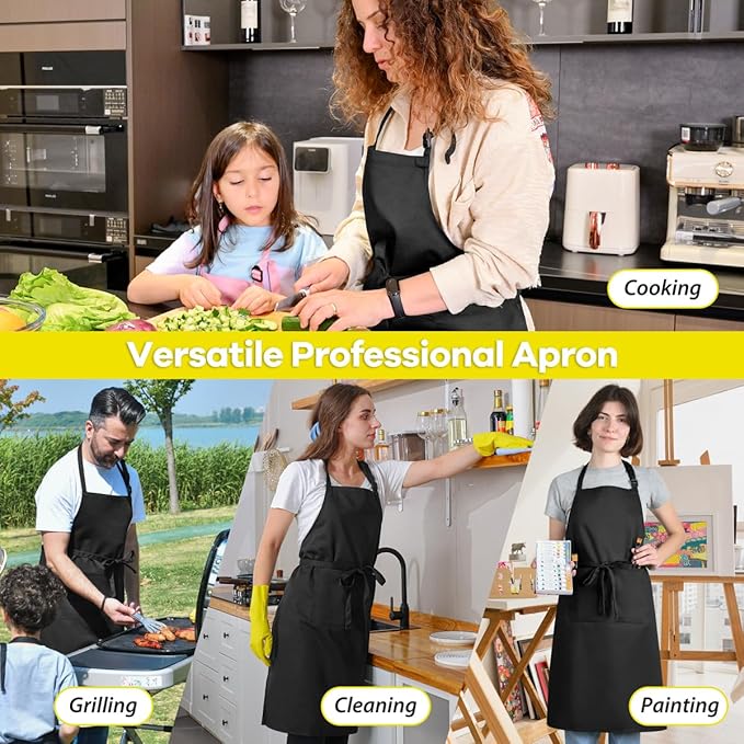 ROTANET Extra Large Apron for Men Adjustable Bib Aprons with 2 Pockets Cooking Kitchen Women Chef Water & Oil Resistant