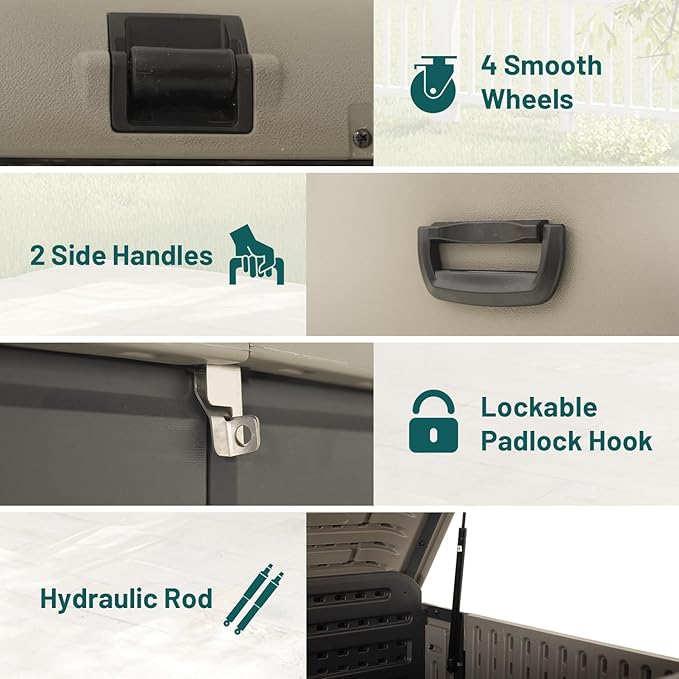 Domi 260 Gallon Outdoor Storage Box – Waterproof, UV-Resistant Deck Box with Lockable Lid for Patio Furniture, Garden Tools, Delivery Packages (Large Resin Storage Bin）