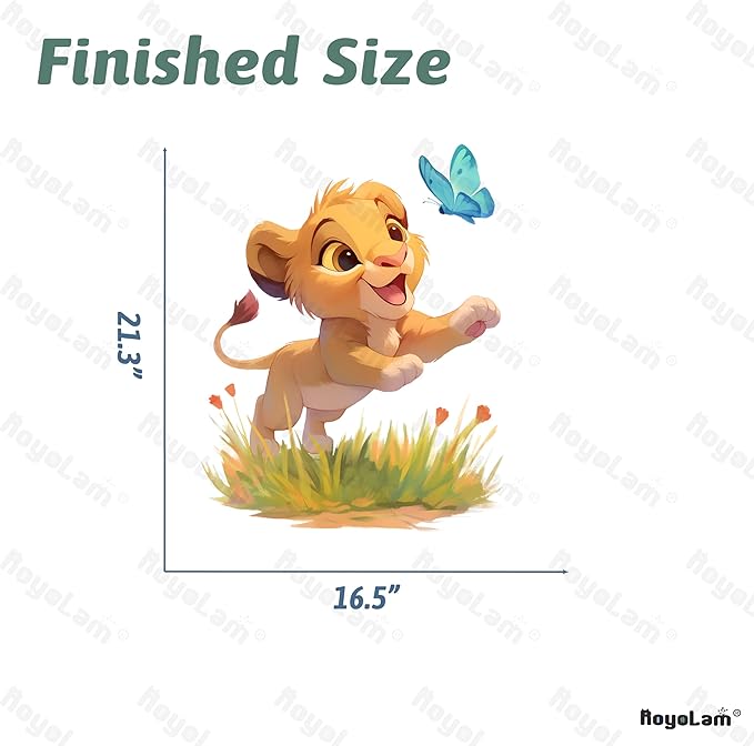 Baby Lion and Butterfly Wall Decals Removable Cartoon Animal Vinyl Stickers for Nursery Kids Bedroom and Playroom Decor Peel and Stick Wall Art